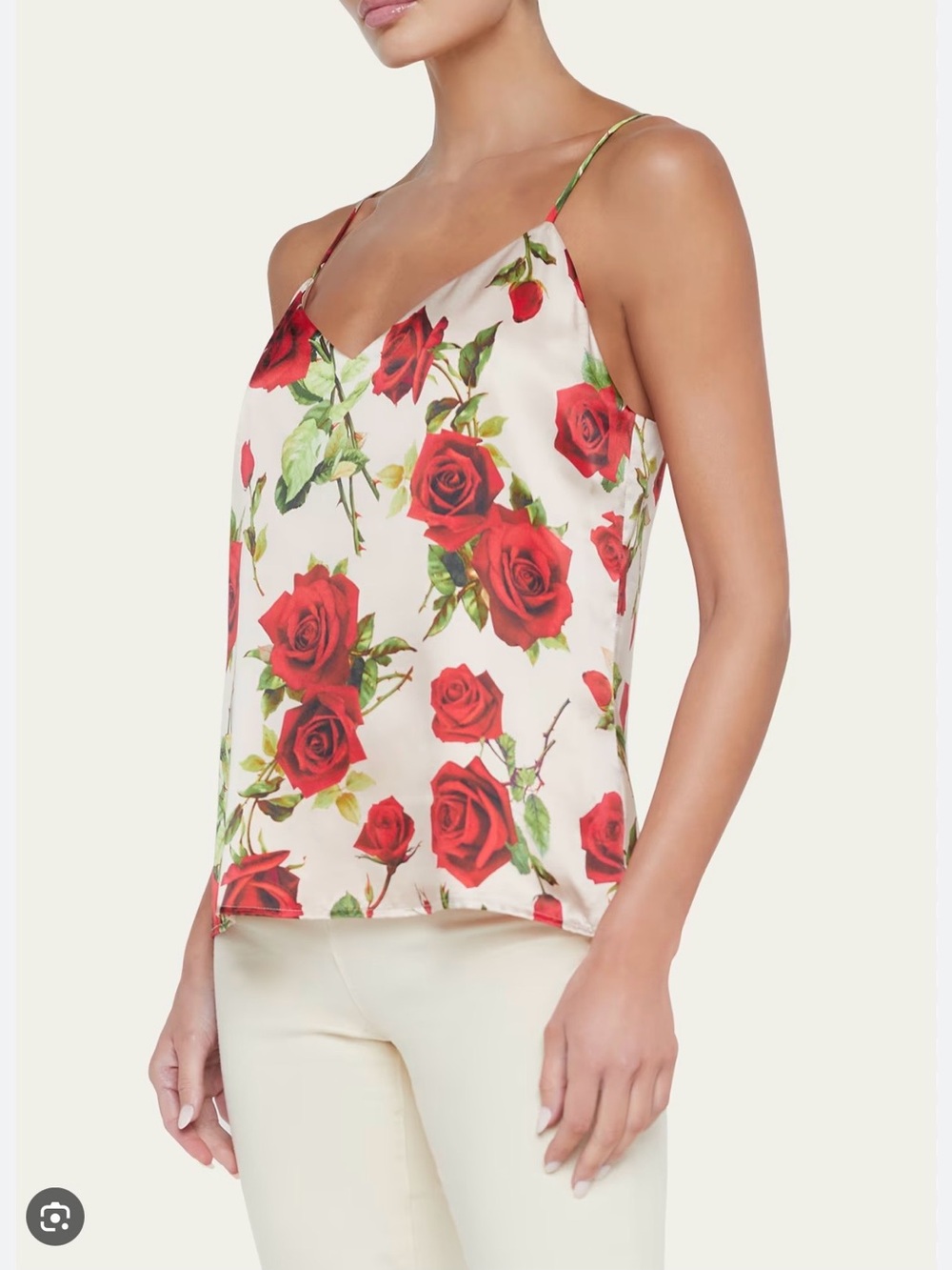 L'AGENCE Red Rose Print Satin Cami - Cream Base
